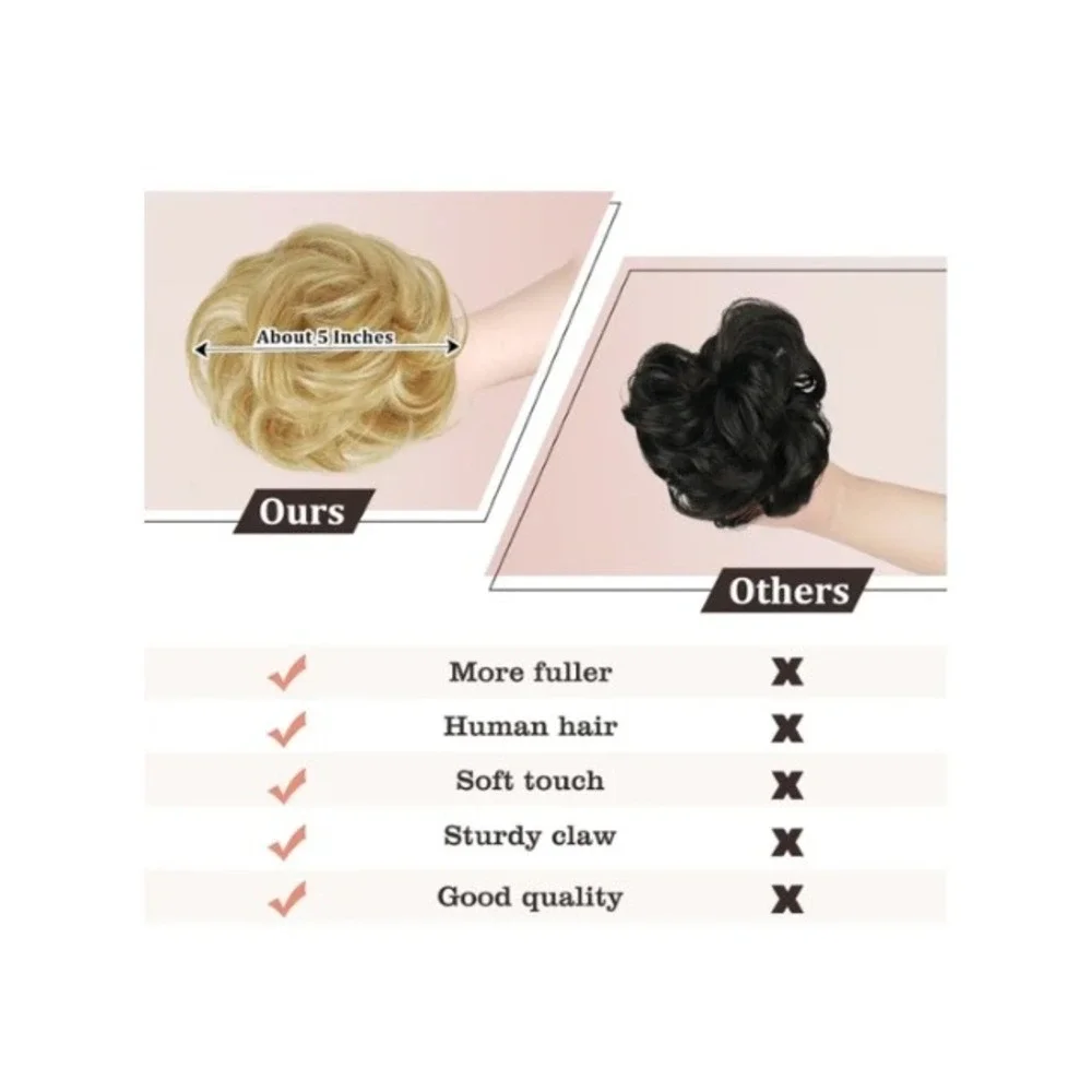 Messy Bun Hair Piece Claw Clip In Human Hair Extension Highlighted Mixed Blonde